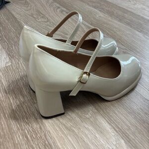 SHEIN Cream Mary Jane Block Heels